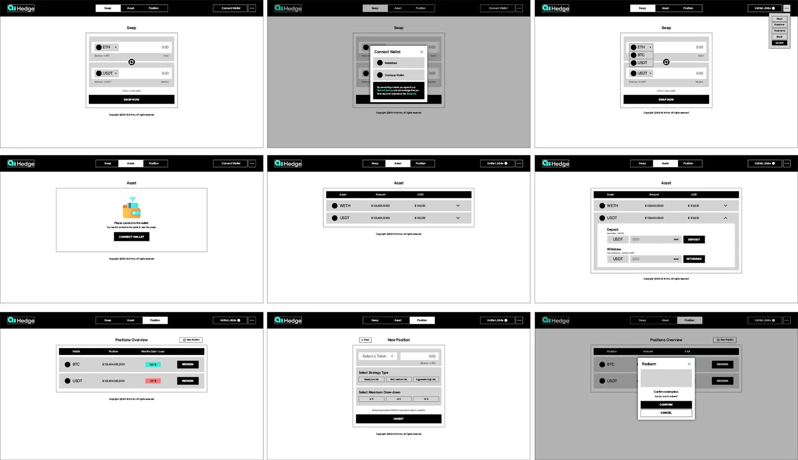 AI Hedge.finance wireframes