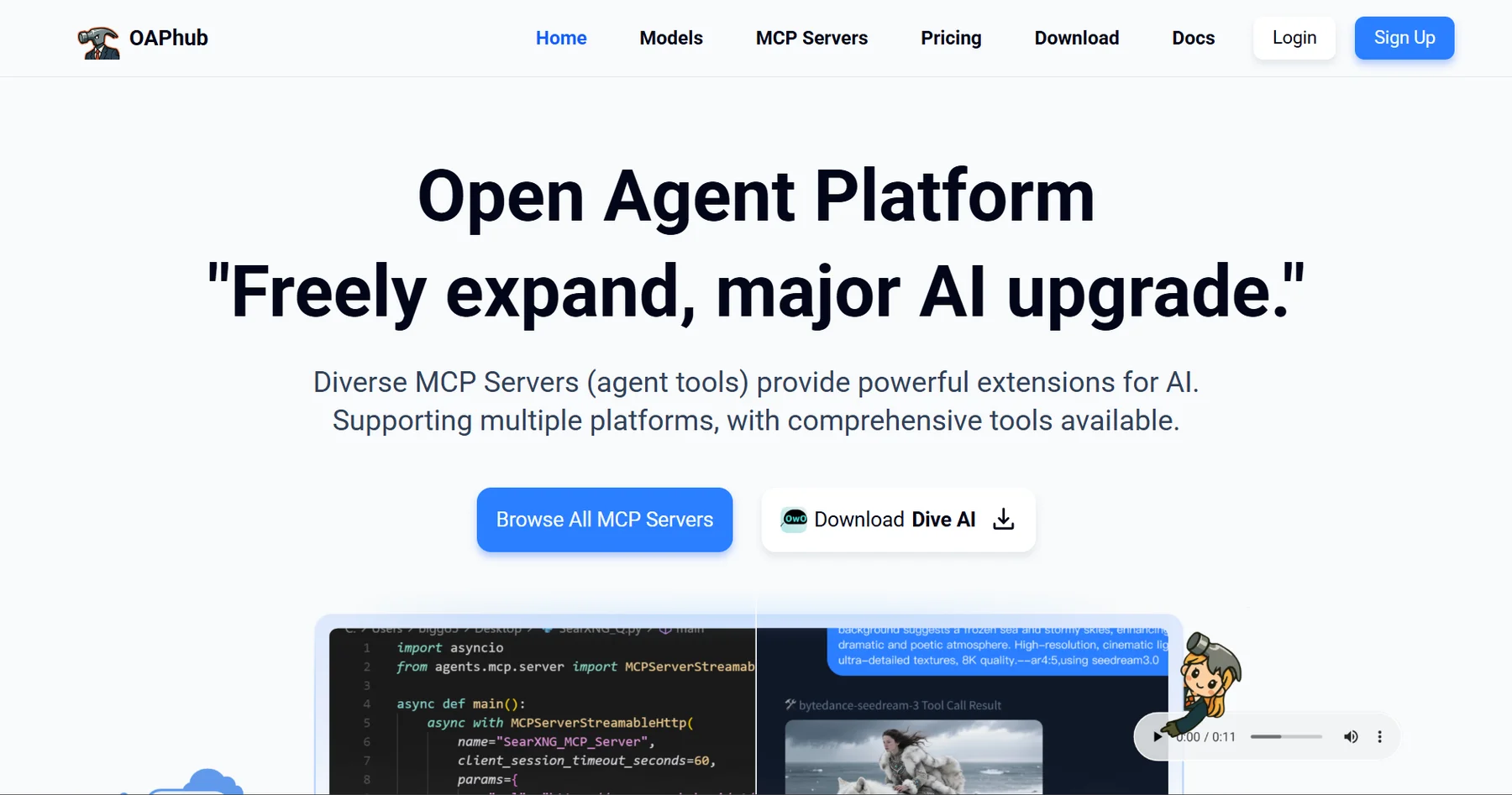 OAPhub home page, titled Open Agent Platform